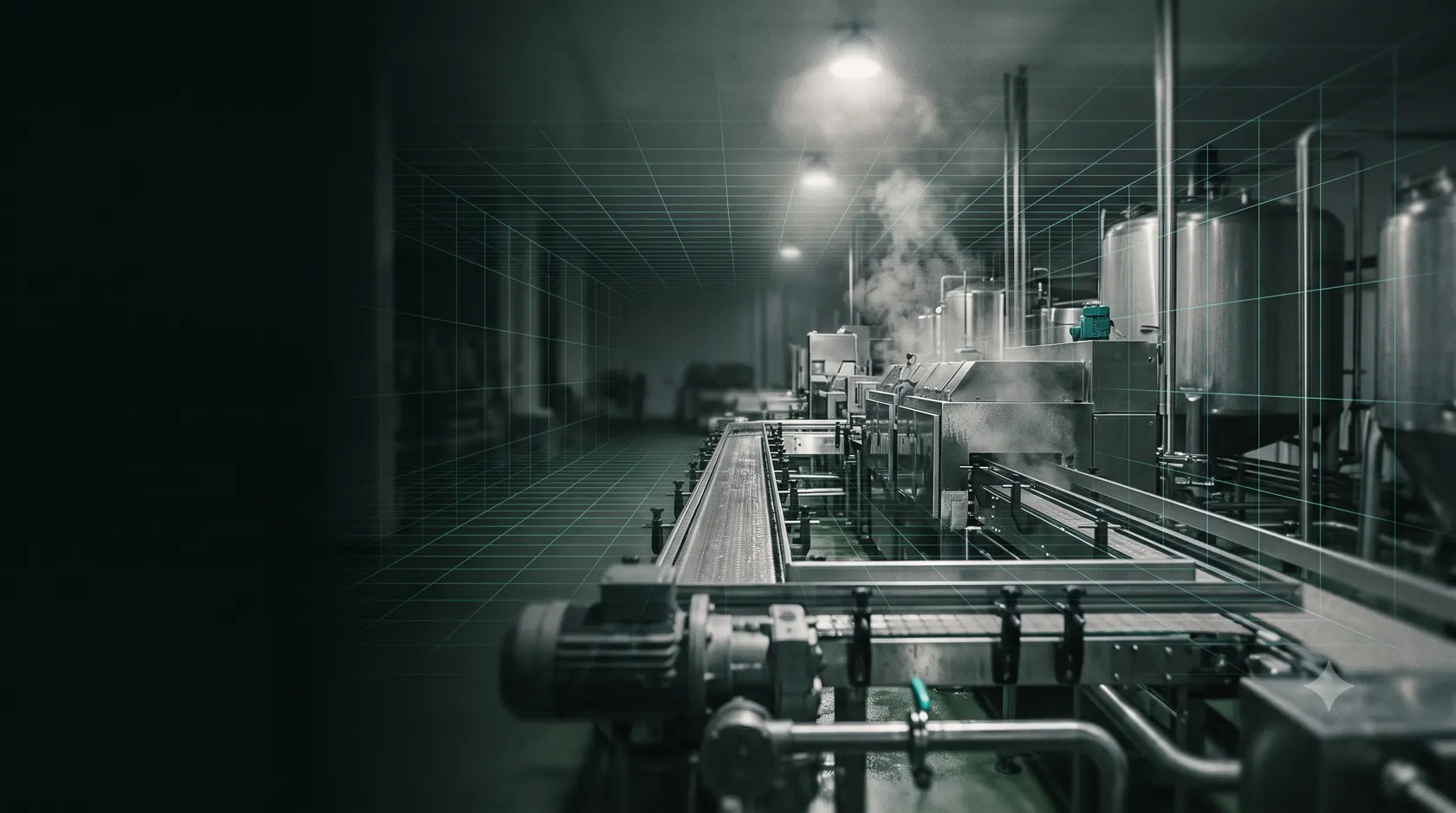 Stainless steel processing line in a food plant